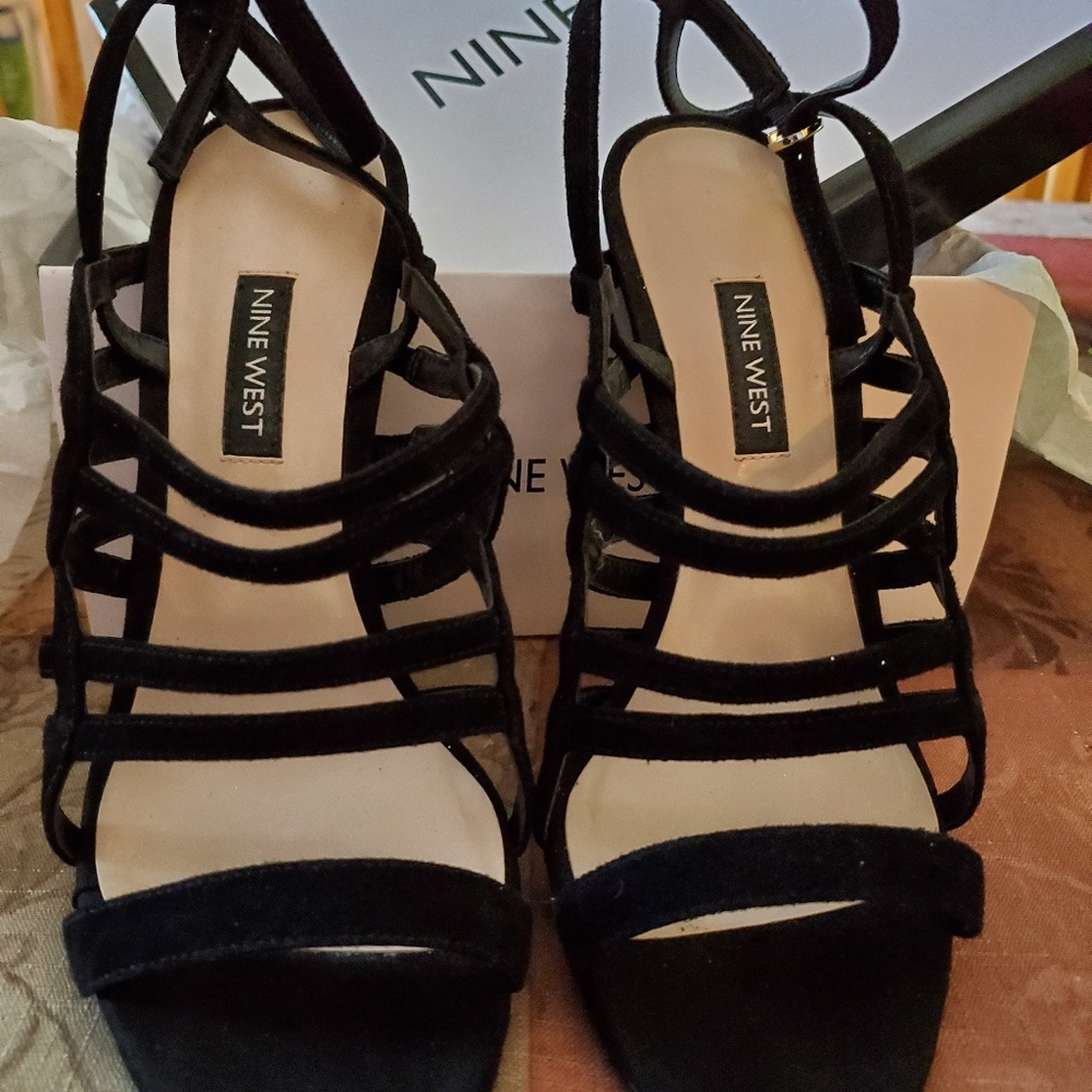 Nine West-Black strappy around the ankle heels